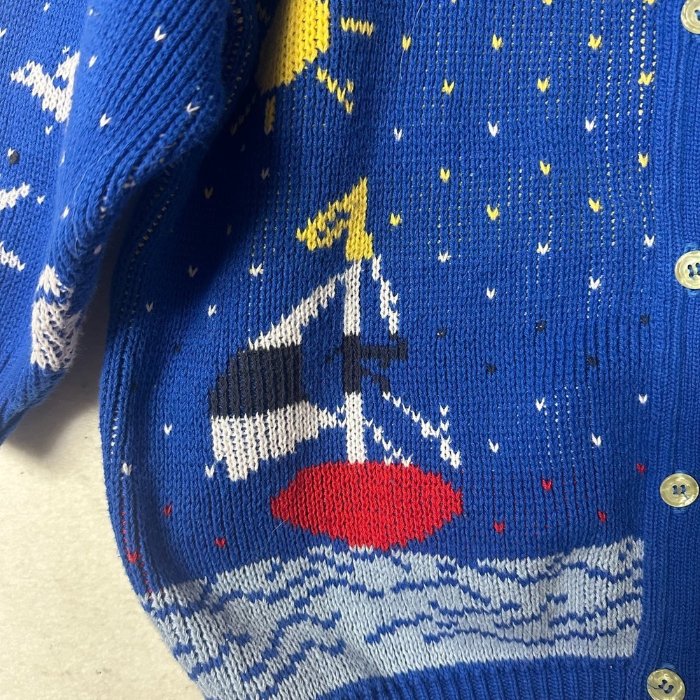 Sweater Loft New York blue sailboat seagull novelty short sleeve cardigan - Picture 2 of 6